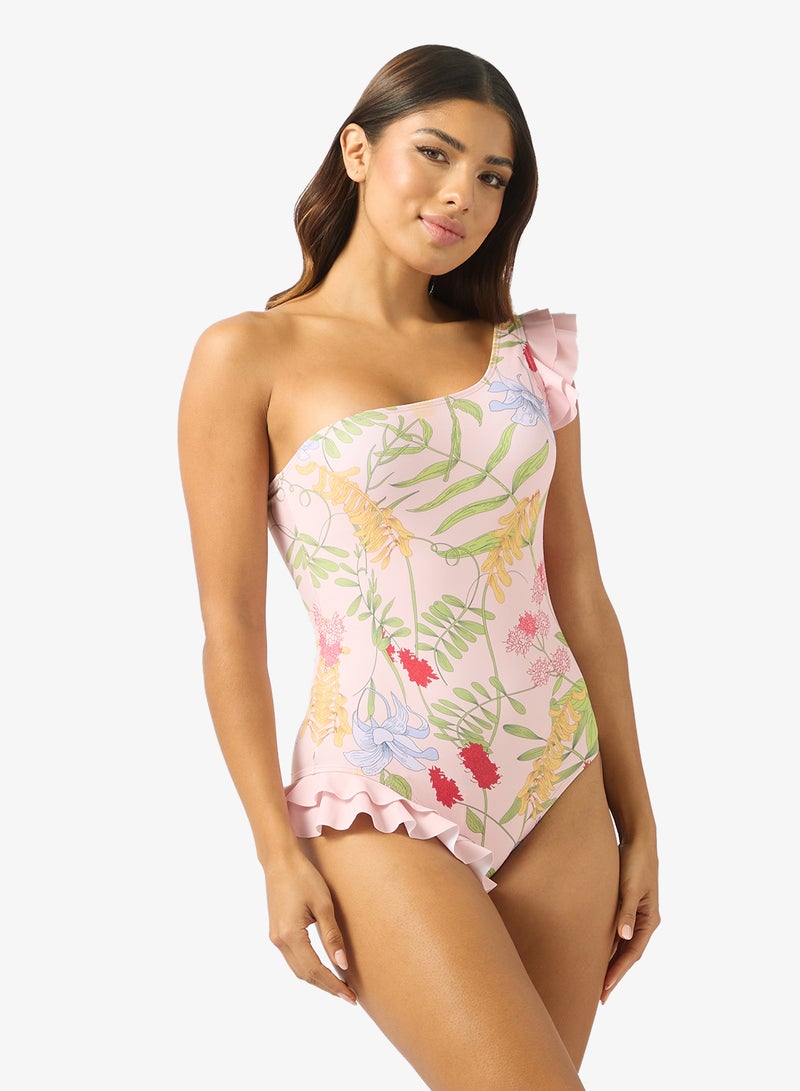 ELLA One Shoulder Printed Swimsuit With Sarong - Image 3